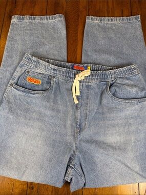 Empyre Blue Light Wash Relaxed Pull On Jeans Y2K Skater Size XL